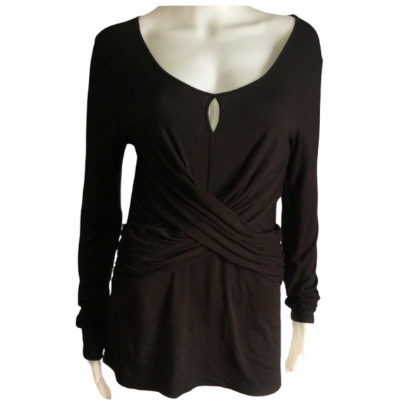 Boston Proper Black Keyhole Draped Top Medium - Picture 2 of 5